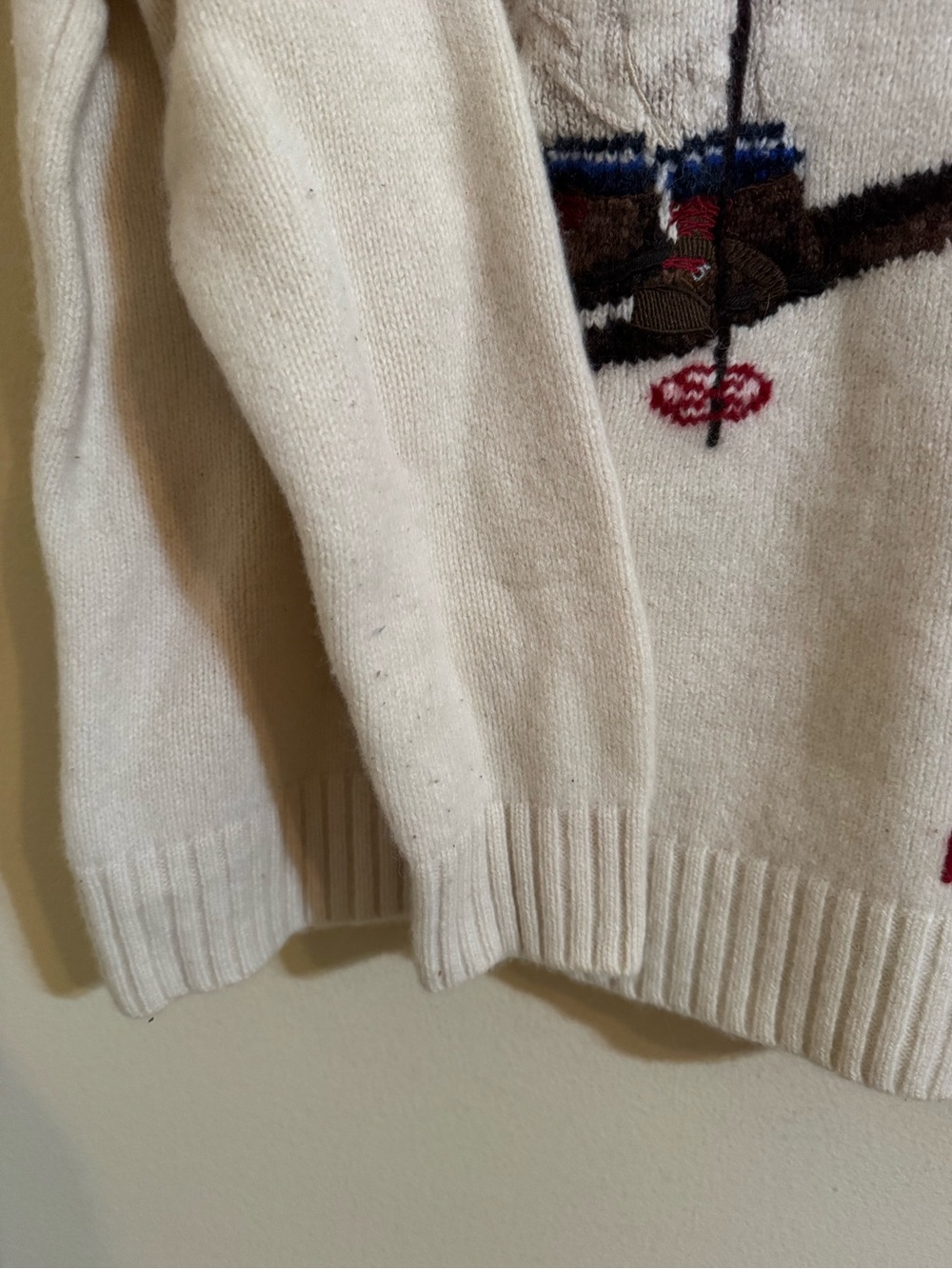 Polo Ralph Lauren Ski Bear Sweater Pullover Knit Hoodie Cream Large - Picture 6 of 11